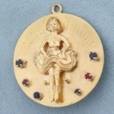 Large French Moulin Rouge Cancan Dancer Pendant In 14k Yellow Gold