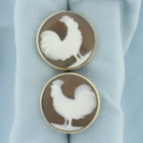 Vintage Rooster Cameo Cufflinks In 14k Yellow Gold