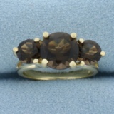 Brazilian Smoky Quartz 3-stone Ring In 14k Yellow Gold.