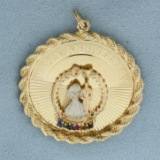 Engravable Happy Anniversary Gemstone Charm Or Pendant In 14k Yellow Gold