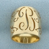 B Initial Monogram Cut Out Wide Cigar Band Ring In 14k Yellow Gold