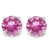 6mm Round Lab Pink Sapphire Earrings In Sterling Silver