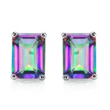 5x7 Emerald Cut Mystic Topaz Earrings In Sterling Silver