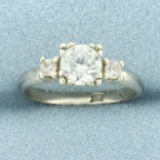 Vintage 3-stone White Sapphire Ring In 14k White Gold