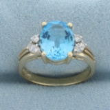 Swiss Blue Topaz And Diamond Ring In 14k Yellow Gold