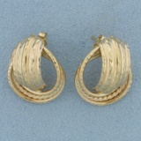 Diamond Cut Knot Design Earrings In 14k Yellow Gold