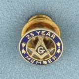 25 Year Member Masonic Tie Tack Pin In 10k Yellow Gold