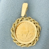 Krugerrand Coin Pendant In 14k Yellow Gold Coin Bezel