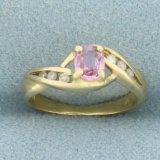 Pink Topaz And Diamond Childs Ring In 14k Yellow Gold
