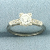 Antique Old European Diamond Engagement Ring In 14k White Gold
