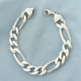 Figaro Link Chain Bracelet In Sterling Silver