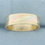 Mens Tri-color Striped Wedding Band Ring In 14k Yellow, Rose, And White Gold