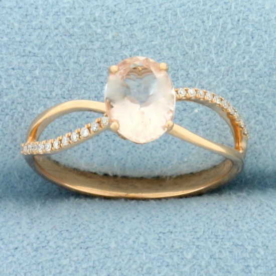 Designer Morganite And Diamond Ring In 14k Rose Gold