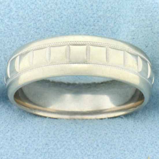 Mens Unique Square Pattern Wedding Band Ring In 14k White Gold
