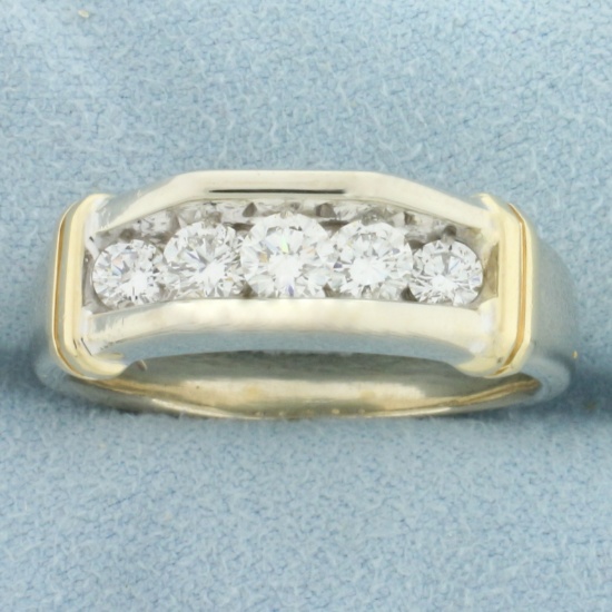 Mens Five Stone Wedding Or Anniversary Ring In 14k White Gold
