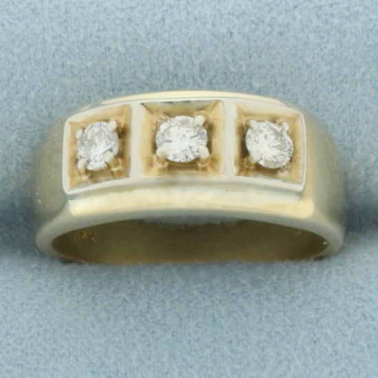 Mens Diamond Three Stone Diamond Wedding Or Anniversary Ring In 14k Yellow Gold