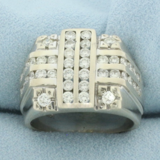 Mens Channel Set Diamond Statement Ring In 14k White Gold