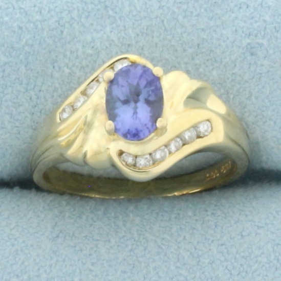 Tanzanite And Diamond Ring In 14k Yellow Gold