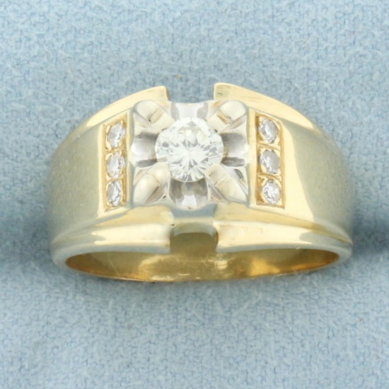 Illusion Set Diamond Engagement Ring In 14k Yellow And White Gold
