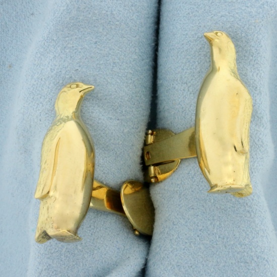 Heavy Solid Penguin Cufflinks In 18k Yellow Gold