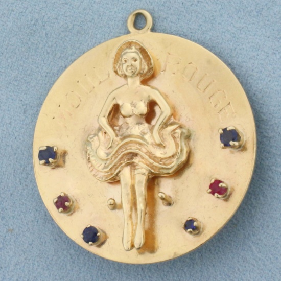 Large French Moulin Rouge Cancan Dancer Pendant In 14k Yellow Gold