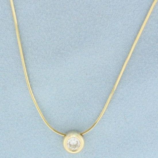 17 Inch Diamond Solitaire Snake Link Necklace In 14k Yellow Gold