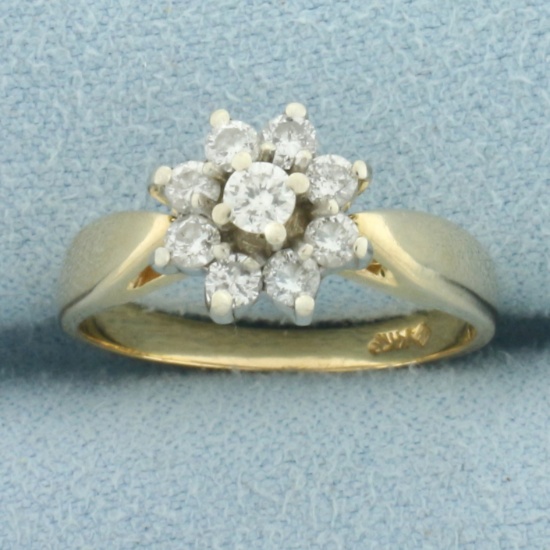 Flower Design Diamond Ring In 14k Yellow Gold