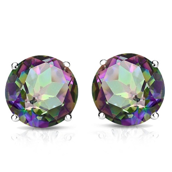 10mm Round Mystic Topaz Stud Earrings In Sterling Silver