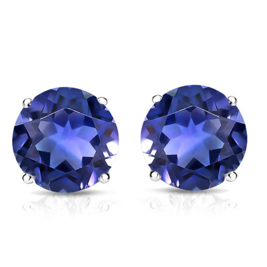 10mm Round Lab Tanzanite Stud Earrings In Sterling Silver