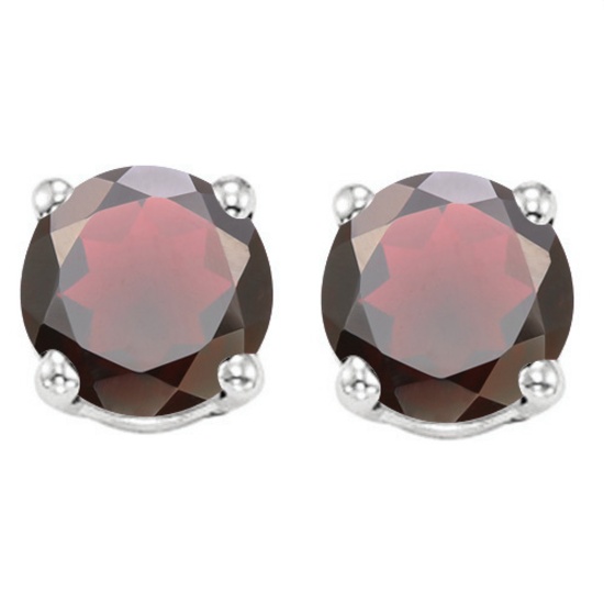 8mm Round Garnet Stud Earrings In Sterling Silver