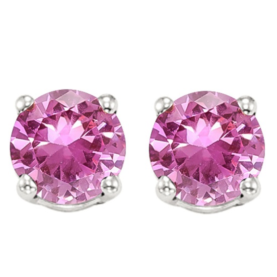 6mm Round Lab Pink Sapphire Earrings In Sterling Silver