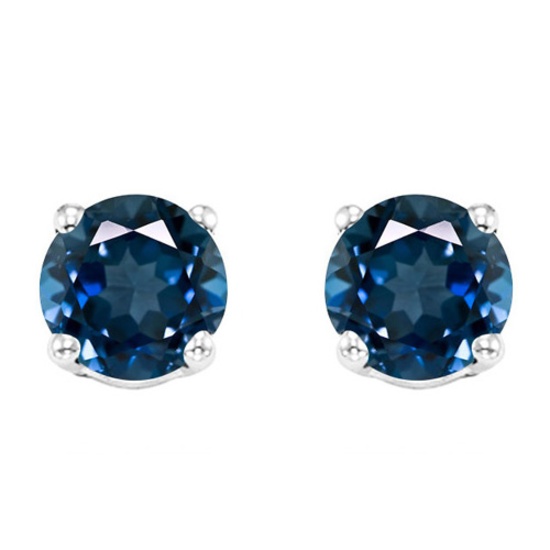 5mm Round London Blue Topaz Earrings In Sterling Silver