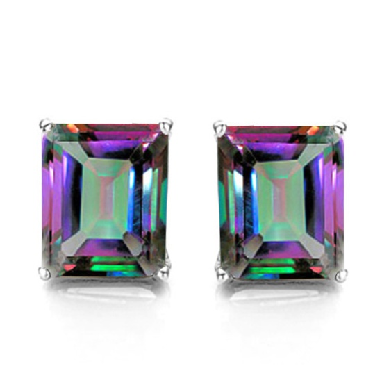 6x8 Emerald Cut Mystic Topaz Earrings In Sterling Silver