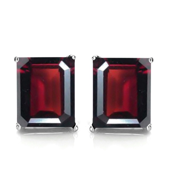 6x8 Emerald Cut Garnet Earrings In Sterling Silver