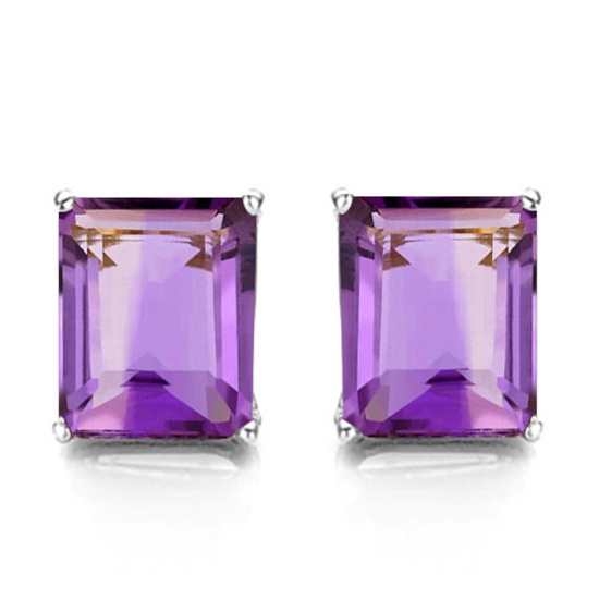 6x8 Emerald Cut Amethyst Earrings In Sterling Silver