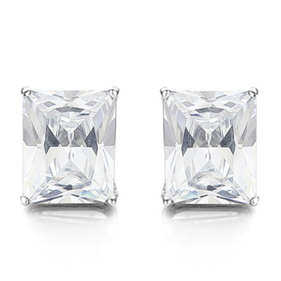 6x8 Emerald Cut White Topaz Earrings In Sterling Silver