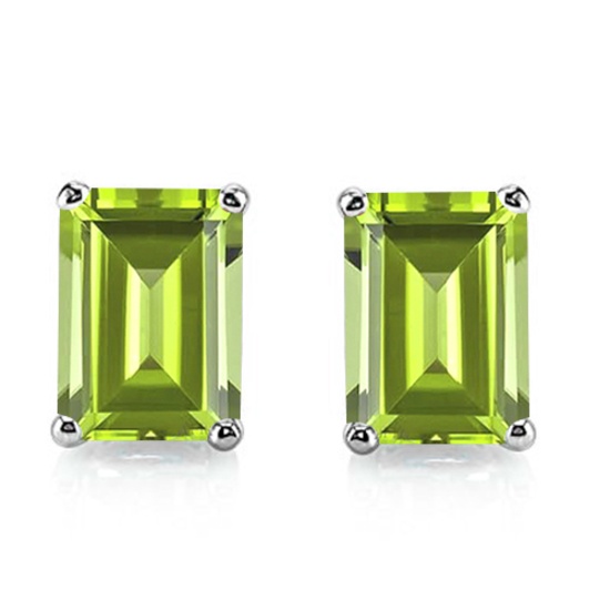 5x7 Emerald Cut Peridot Earrings In Sterling Silver