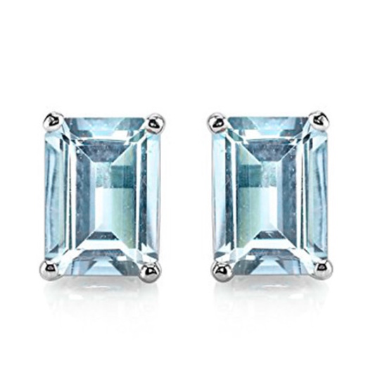 5x7 Emerald Cut Sky Blue Topaz Earrings In Sterling Silver
