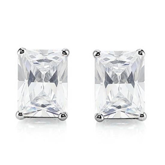 5x7 Emerald Cut White Topaz Earrings In Sterling Silver