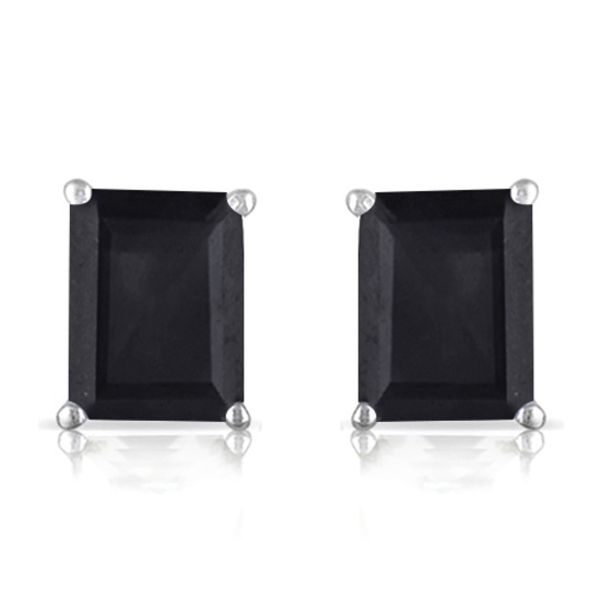 4x6 Emerald Cut Midnight Sapphire Earrings In Sterling Silver