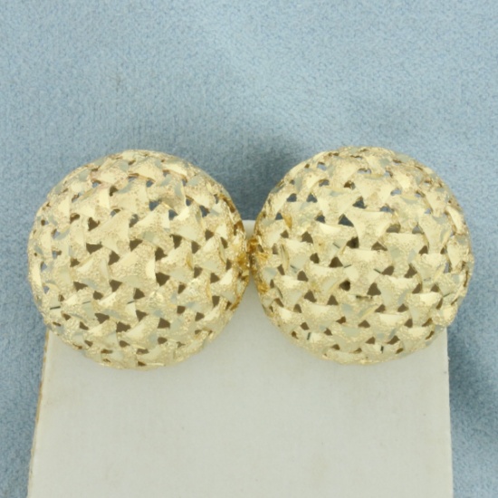 Diamond Cut Dome Button Earrings In 14k Yellow Gold