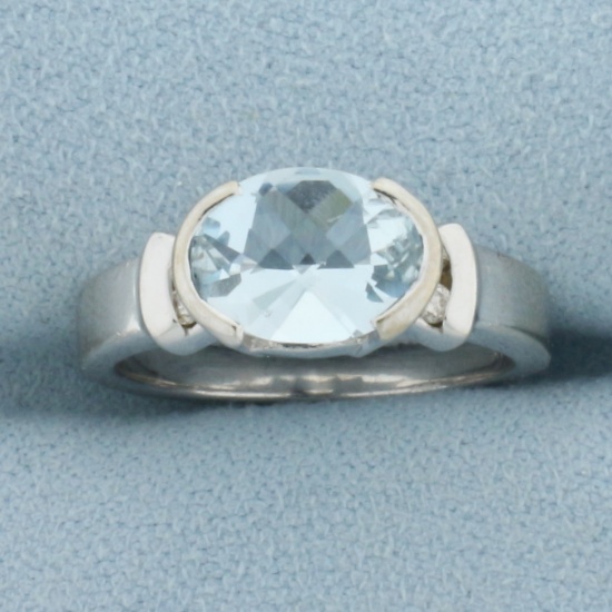 Aquamarine And Diamond Ring In 14k White Gold