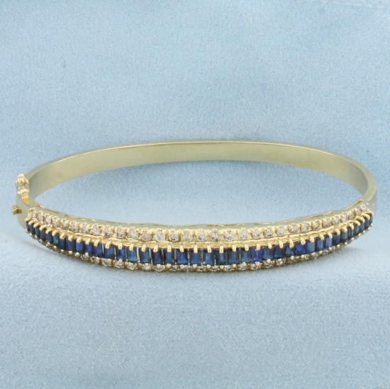 Sapphire And Diamond Hinged Bangle Bracelet In 14k Yellow Gold