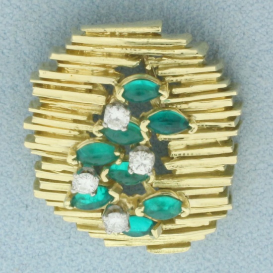 Designer Emerald And Diamond Pendant Or Slide In 18k Yellow Gold