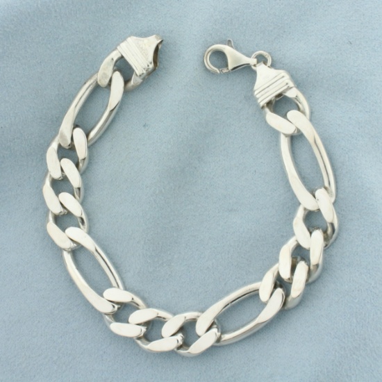Figaro Link Chain Bracelet In Sterling Silver
