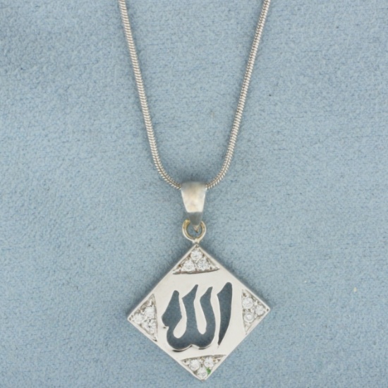 Diamond Allah Necklace In 18k White Gold