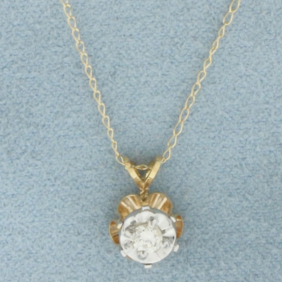 Diamond Solitaire Necklace In 14k Yellow Gold