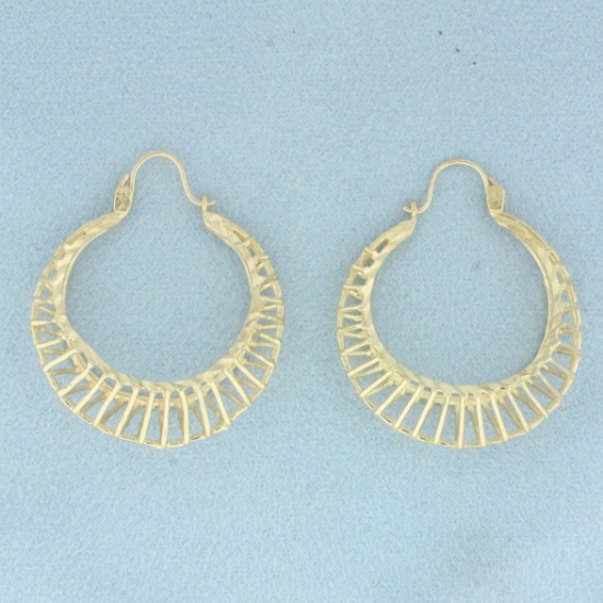 Diamond Cut Cage Hoop Earrings In 10k Yellow Gold
