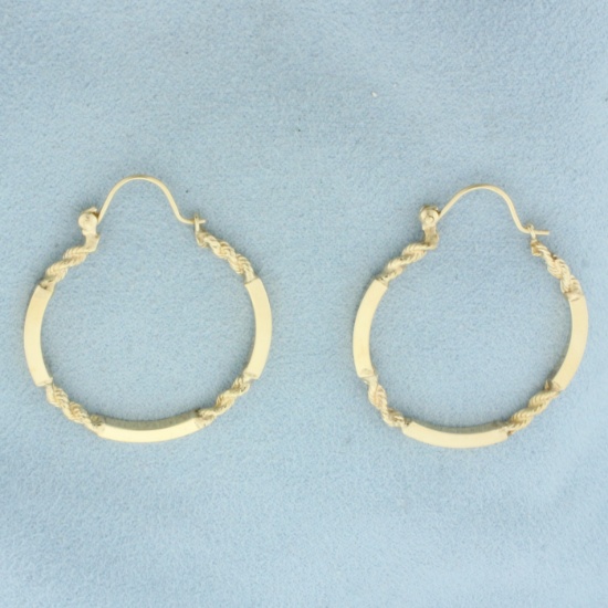 Unique Bar And Rope Hoop Earrings In 14k Yellow Gold