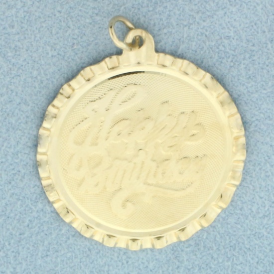 Engravable Happy Birthday Charm Or Pendant In 14k Yellow Gold
